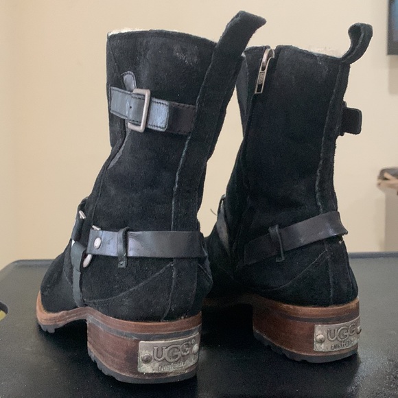 UGG Endell Black Suede Leather Shearling Moto Boot - Picture 6 of 7